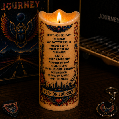 Journey LED Flameless Candle – Punk Rock Music Decorative Candle with Warm Flickering Light