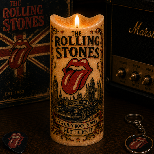 The Rolling Stone LED Flameless Candle – Punk Rock Music Decorative Candle with Warm Flickering Light