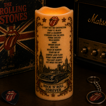 The Rolling Stone LED Flameless Candle – Punk Rock Music Decorative Candle with Warm Flickering Light
