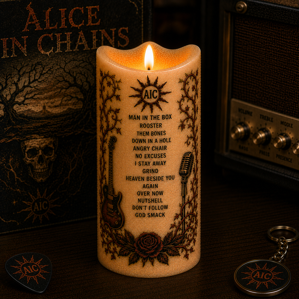 Alice In Chains LED Flameless Candle –  Music Decorative Candle with Warm Flickering Light