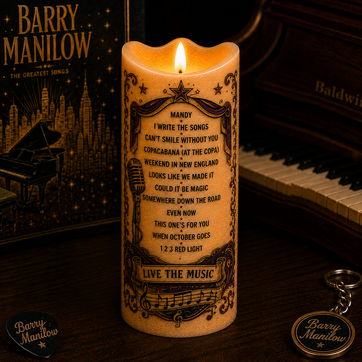 Barry Manilow LED Flameless Candle –  Music Decorative Candle with Warm Flickering Light