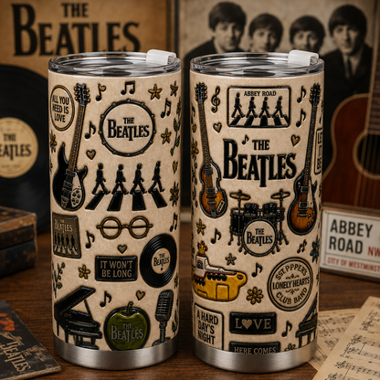 The Beatles Tumbler 20oz – Abbey Road Stainless Steel Travel Cup, Beatles Music Tumbler, Vintage Rock Band Gift for Fans