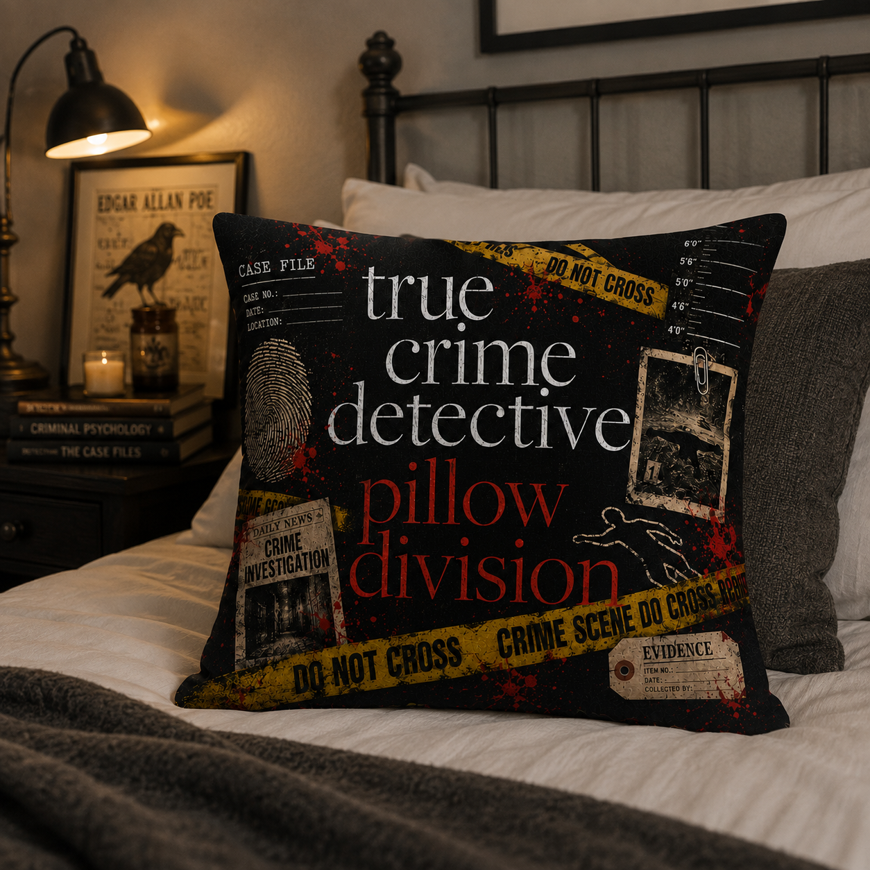 True Crime Detective Pillow Division – Crime Scene Throw Pillow, Murder Mystery Lover Gift, Detective Case File Home Decor