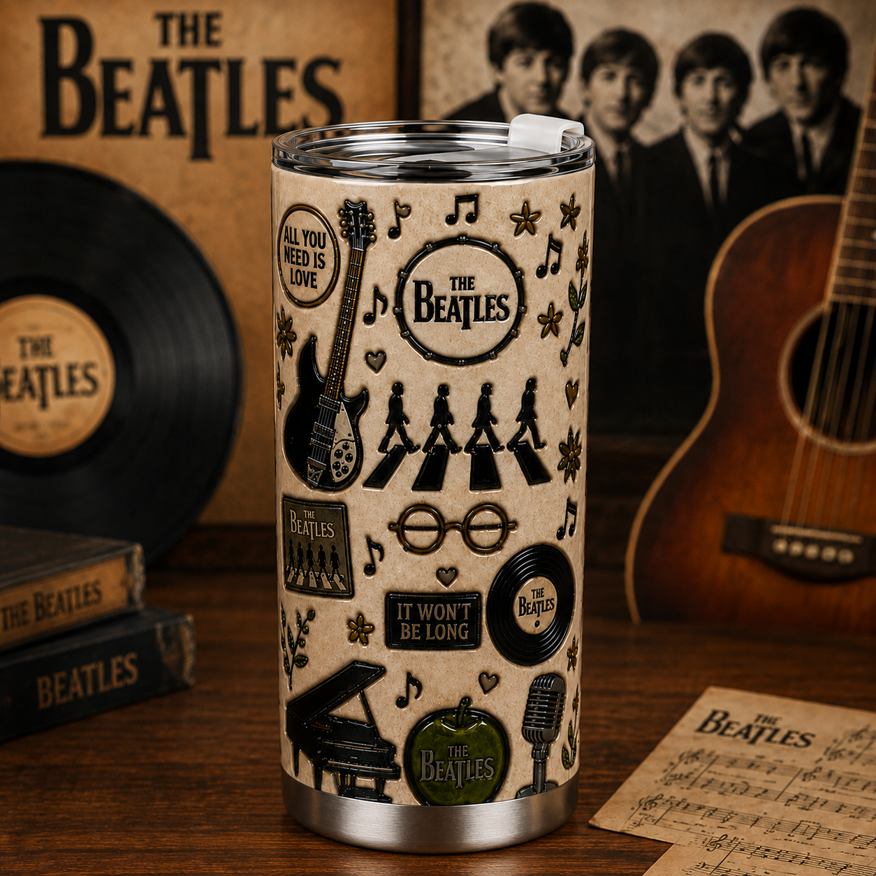 The Beatles Tumbler 20oz – Abbey Road Stainless Steel Travel Cup, Beatles Music Tumbler, Vintage Rock Band Gift for Fans