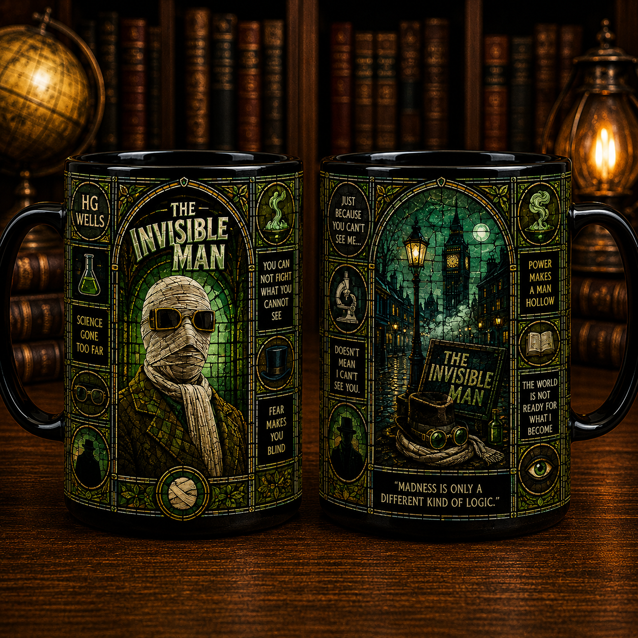 The Invisible Man Black Mug – Universal Monsters Gothic Coffee Mug, HG Wells Horror Mug, Vintage Invisible Man Gift