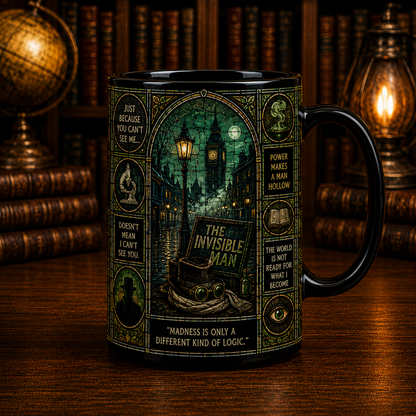 The Invisible Man Black Mug – Universal Monsters Gothic Coffee Mug, HG Wells Horror Mug, Vintage Invisible Man Gift