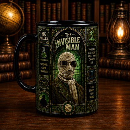 The Invisible Man Black Mug – Universal Monsters Gothic Coffee Mug, HG Wells Horror Mug, Vintage Invisible Man Gift
