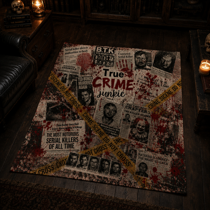 True Crime Junkie Sherpa Blanket – Serial Killer Crime Scene Blanket, True Crime Fan Gift, Murder Mystery Horror Throw