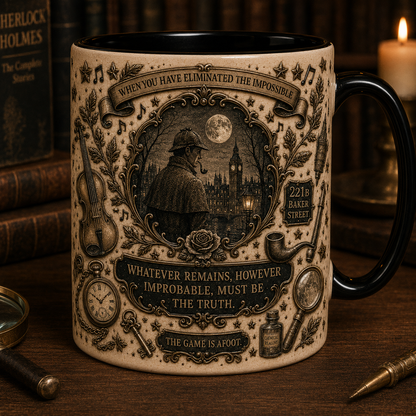 Sherlock Holmes Mug – Arthur Conan Doyle Literary Mug, 221B Baker Street Detective Coffee Cup, Vintage Book Lover Gift