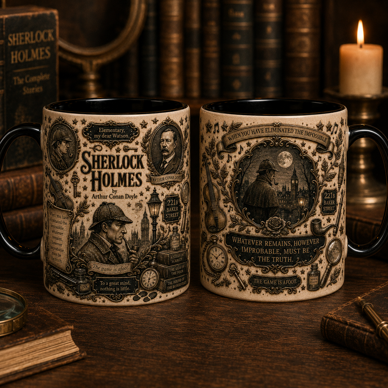 Sherlock Holmes Mug – Arthur Conan Doyle Literary Mug, 221B Baker Street Detective Coffee Cup, Vintage Book Lover Gift