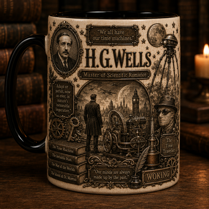 H.G. Wells Mug – The Time Machine Literary Coffee Cup, Time Traveller Sci-Fi Mug, Classic Science Fiction Book Lover Gift
