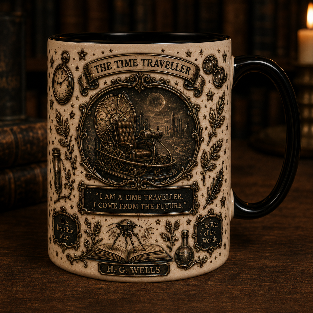 H.G. Wells Mug – The Time Machine Literary Coffee Cup, Time Traveller Sci-Fi Mug, Classic Science Fiction Book Lover Gift