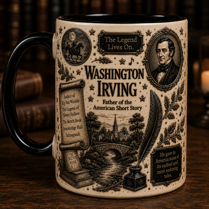 Washington Irving Mug – Sleepy Hollow Headless Horseman Coffee Cup, Rip Van Winkle Literary Mug, Classic Book Lover Gift