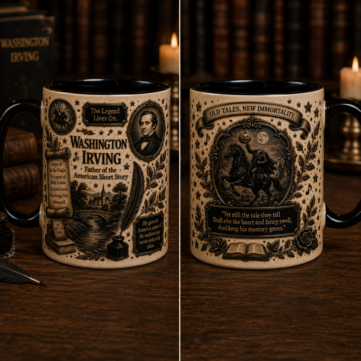 Washington Irving Mug – Sleepy Hollow Headless Horseman Coffee Cup, Rip Van Winkle Literary Mug, Classic Book Lover Gift