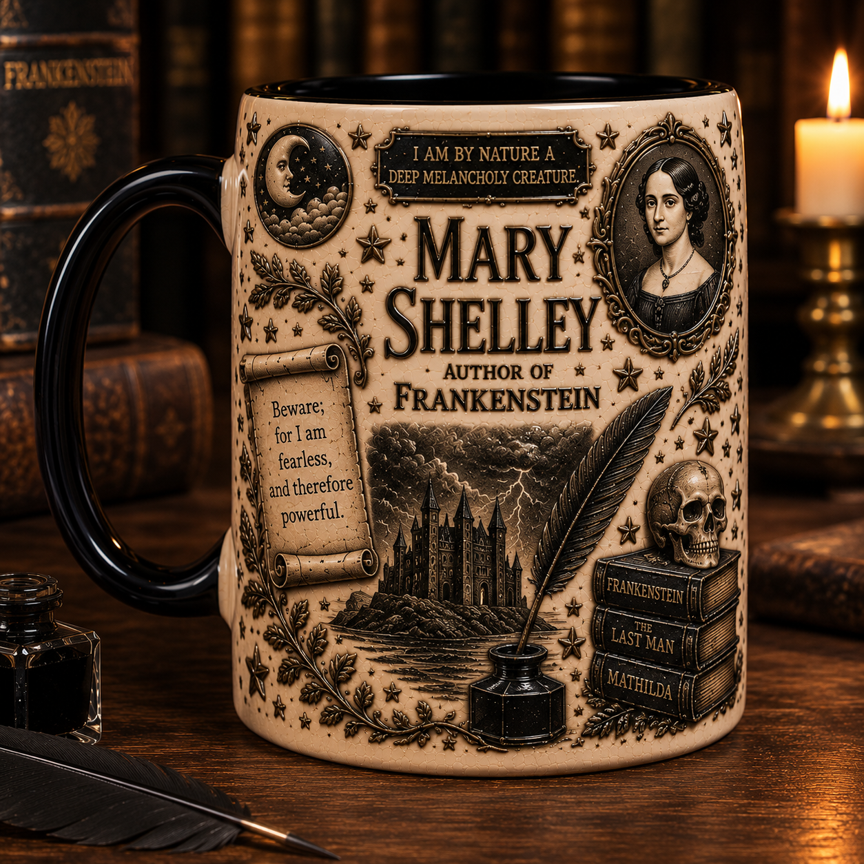 Mary Shelley Mug – Frankenstein Author Coffee Cup, Gothic Literature Mug, Classic Book Lover Gift, Dark Academia Literary Gift