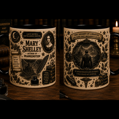 Mary Shelley Mug – Frankenstein Author Coffee Cup, Gothic Literature Mug, Classic Book Lover Gift, Dark Academia Literary Gift