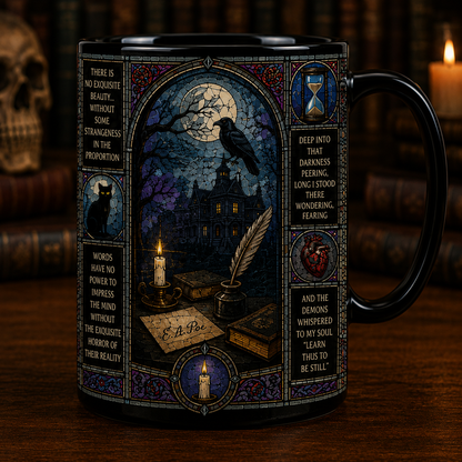 Edgar Allan Poe Stained Glass Mug, The Raven Coffee Mug, Gothic Literary Gift, Nevermore Raven Ceramic Mug, Dark Academia Book Lover Cup