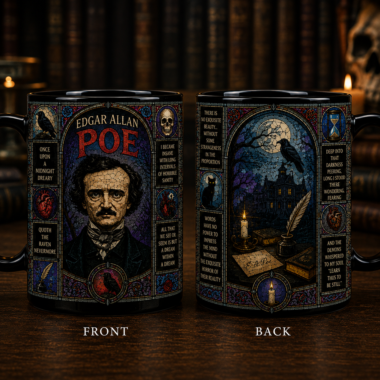 Edgar Allan Poe Stained Glass Mug, The Raven Coffee Mug, Gothic Literary Gift, Nevermore Raven Ceramic Mug, Dark Academia Book Lover Cup