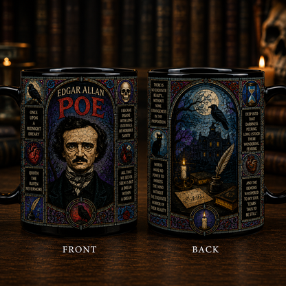 Edgar Allan Poe Stained Glass Mug, The Raven Coffee Mug, Gothic Literary Gift, Nevermore Raven Ceramic Mug, Dark Academia Book Lover Cup