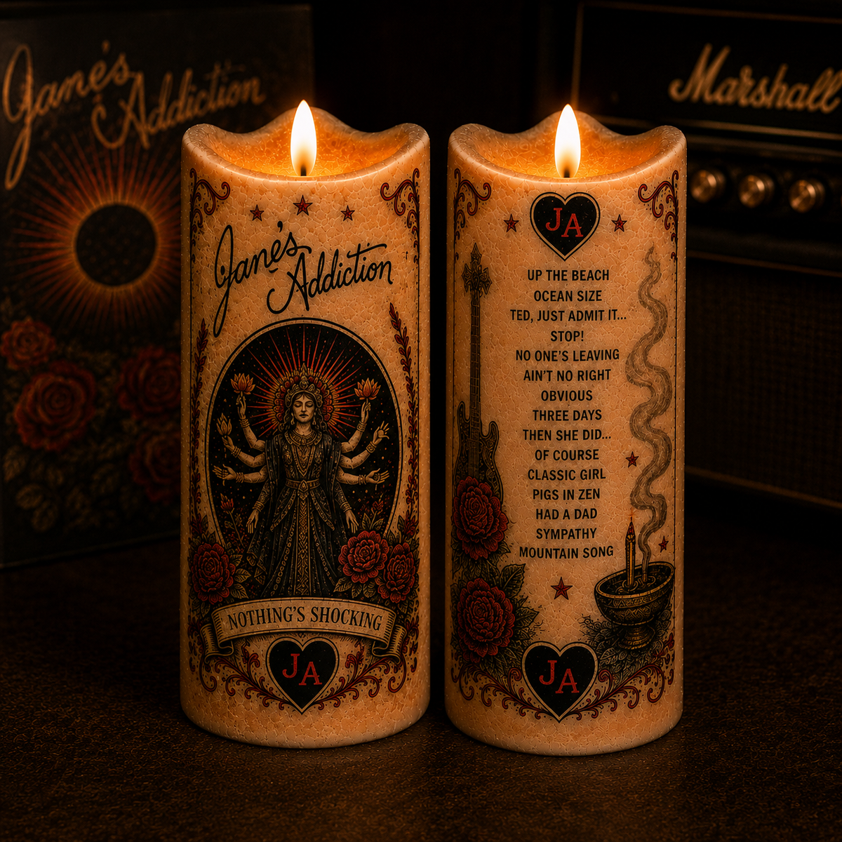 Jane’s Addiction Nothing’s Shocking LED Candle, Alternative Rock Flameless Candle, Vintage Music Gift for Jane’s Addiction Fans