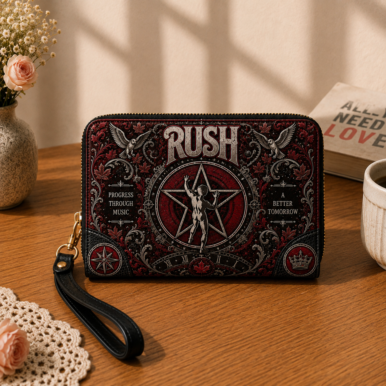 Rush Handbag Tote Bag & Wallet Set, Vintage Music Lover Purse Set, Retro Pop Band Leather Bag, Matching Wallet Gift