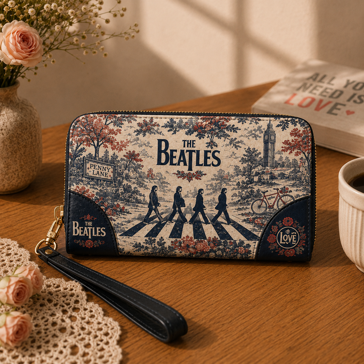 The Beatles Handbag Tote Bag & Wallet Set, Vintage Music Lover Purse Set, Retro Pop Band Leather Bag, Matching Wallet Gift