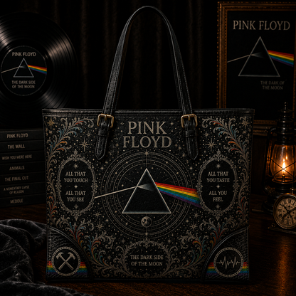 PinkFloyd The Dark Side of The Moon Handbag Tote Bag & Wallet Set, Vintage Music Lover Purse Set, Retro Pop Band Leather Bag, Matching Wallet Gift