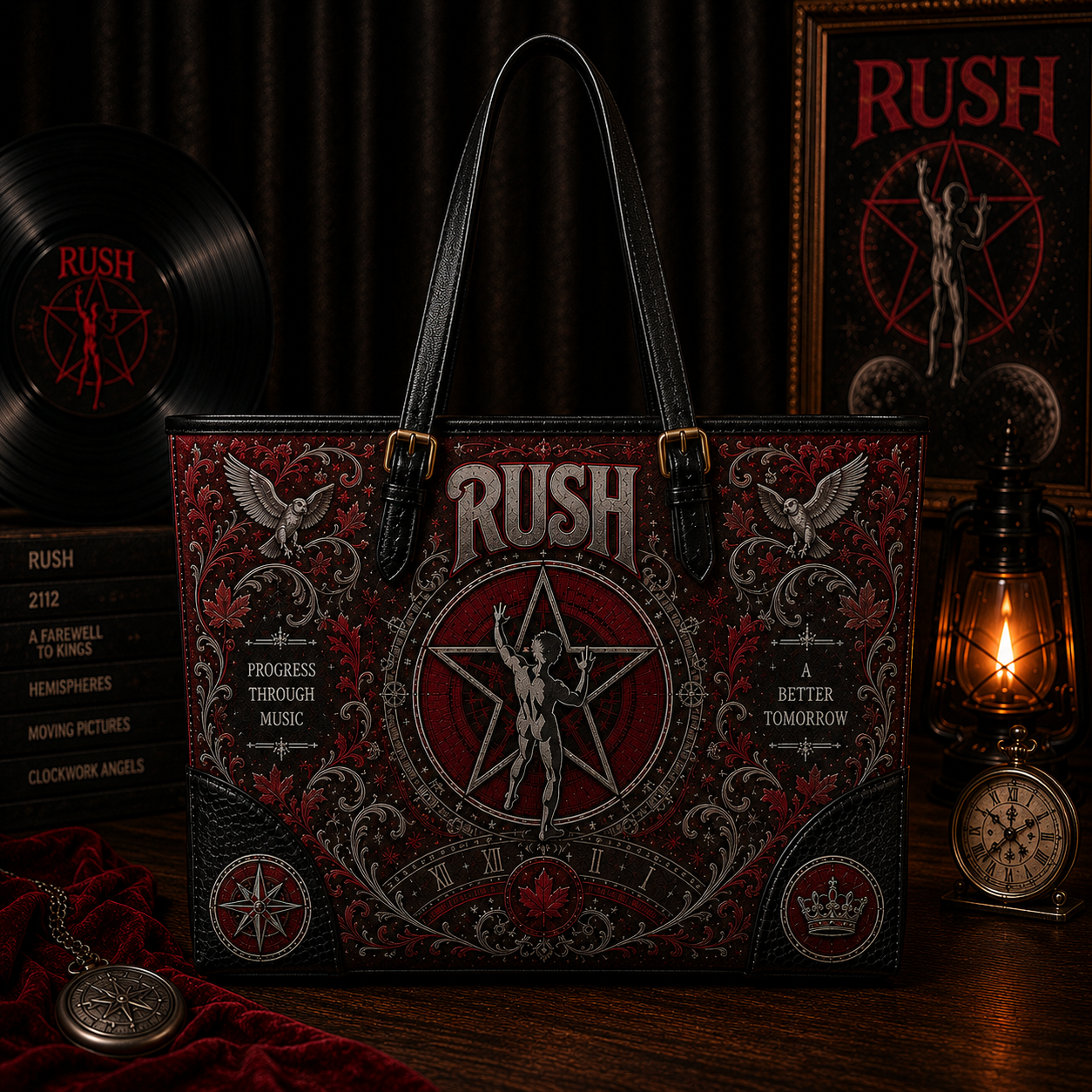 Rush Handbag Tote Bag & Wallet Set, Vintage Music Lover Purse Set, Retro Pop Band Leather Bag, Matching Wallet Gift