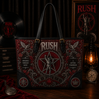 Rush Handbag Tote Bag & Wallet Set, Vintage Music Lover Purse Set, Retro Pop Band Leather Bag, Matching Wallet Gift