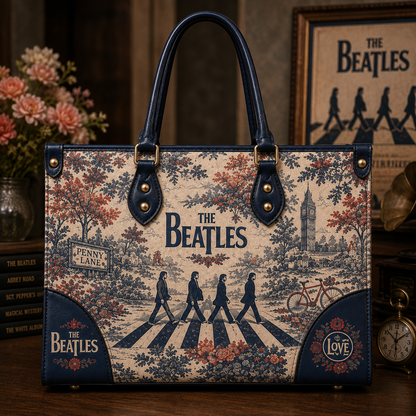 The Beatles Handbag Tote Bag & Wallet Set, Vintage Music Lover Purse Set, Retro Pop Band Leather Bag, Matching Wallet Gift