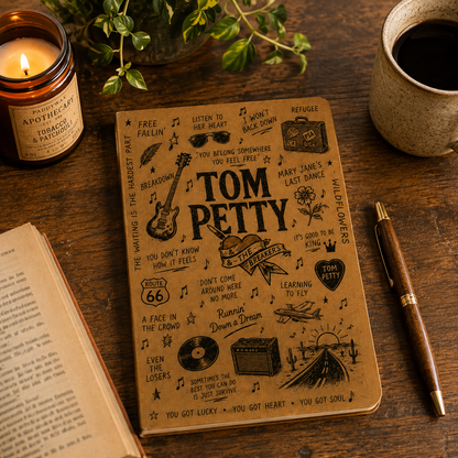 Tom Petty Vegan Leather Journal, Tom Petty & The Heartbreakers Notebook, Rock Music Writing Journal, Hardcover Diary Gift for Tom Petty Fans