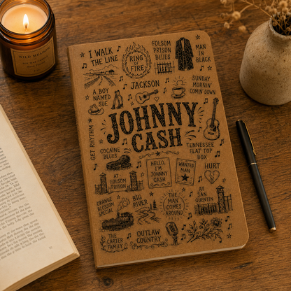 Johnny Cash Vegan Leather Journal, Man in Black Notebook, Johnny Cash Song Lyrics Journal, Hardcover Writing Diary, Gift for Country Music Fans