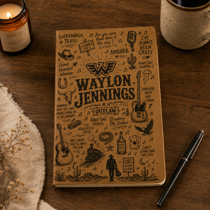 Willie Nelson Vegan Leather Journal, Willie Nelson Notebook, Outlaw Country Writing Journal, Hardcover Diary Gift for Country Music Fans