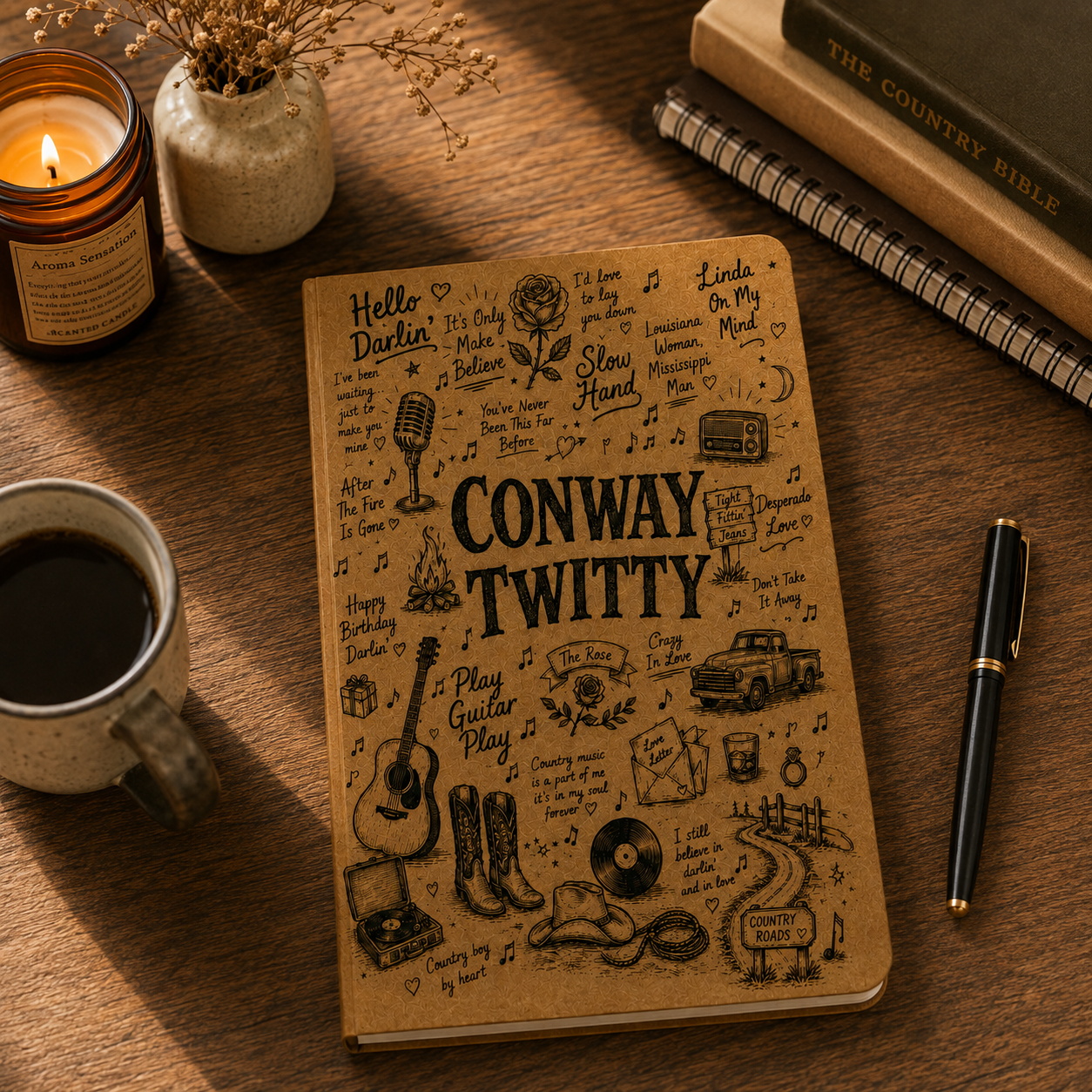 Conway Twitty Vegan Leather Journal, Country Music Notebook, Conway Twitty Song Lyrics Journal, Hardcover Writing Diary, Gift for Country Music Fans