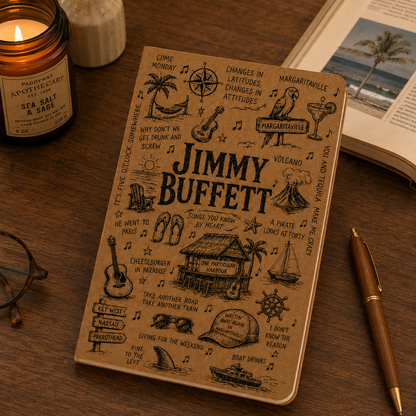 Jimmy Buffett Vegan Leather Journal, Parrothead Notebook, Jimmy Buffett Song Lyrics Journal, Hardcover Writing Diary, Gift for Beach Music Fans