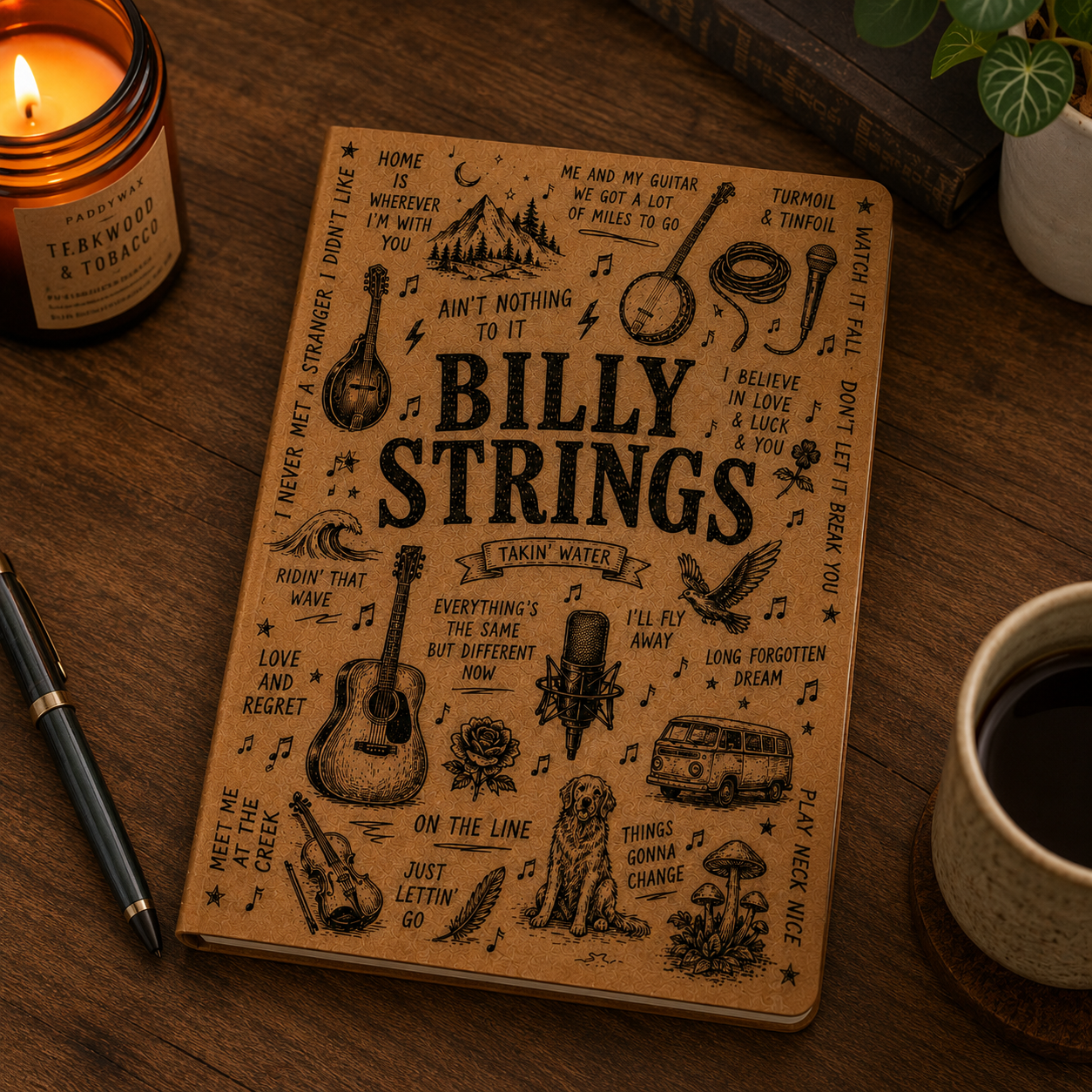 Billy Strings Vegan Leather Journal, Bluegrass Music Notebook, Billy Strings Song Lyrics Journal, Hardcover Writing Diary, Gift for Bluegrass Fans