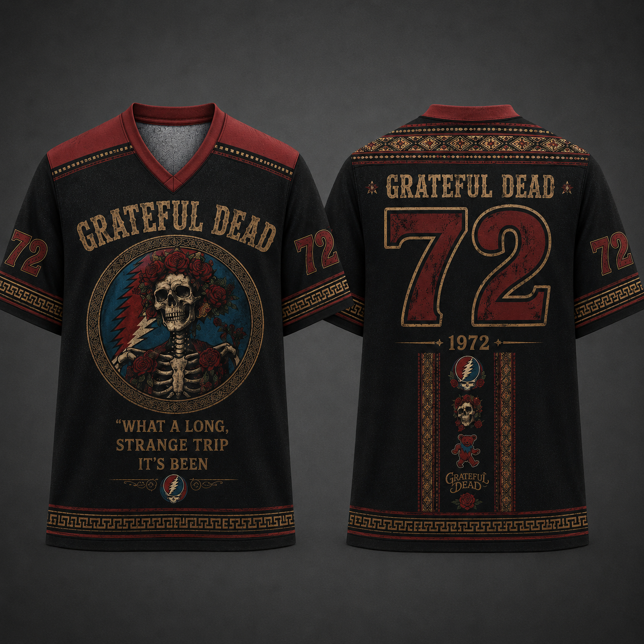 Grateful Dead Jersey Shirt, Vintage Grateful Dead V-Neck Jersey, Skeleton & Roses Graphic Shirt, Deadhead Music Gift