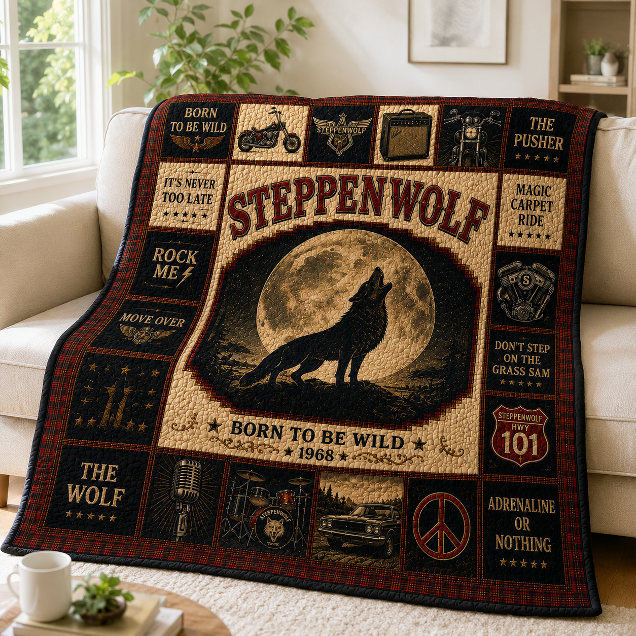 SteppenWolf Quilt Blanket – Iconic Symbol Nostalgic High Quality Blanket