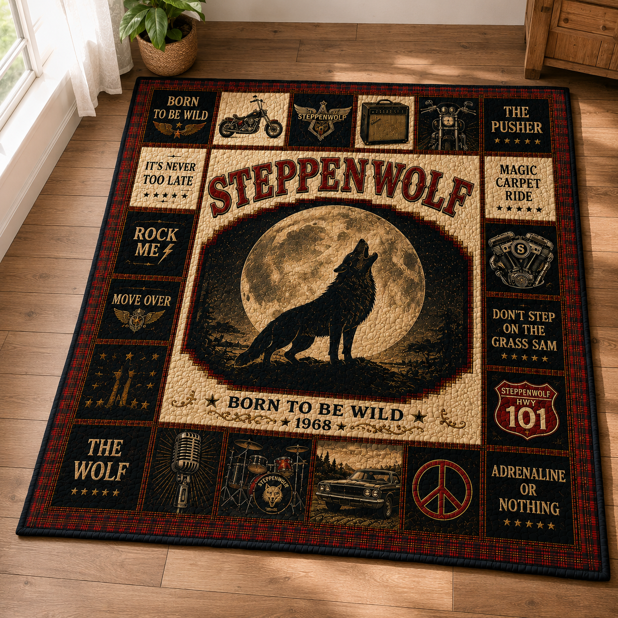 SteppenWolf Quilt Blanket – Iconic Symbol Nostalgic High Quality Blanket