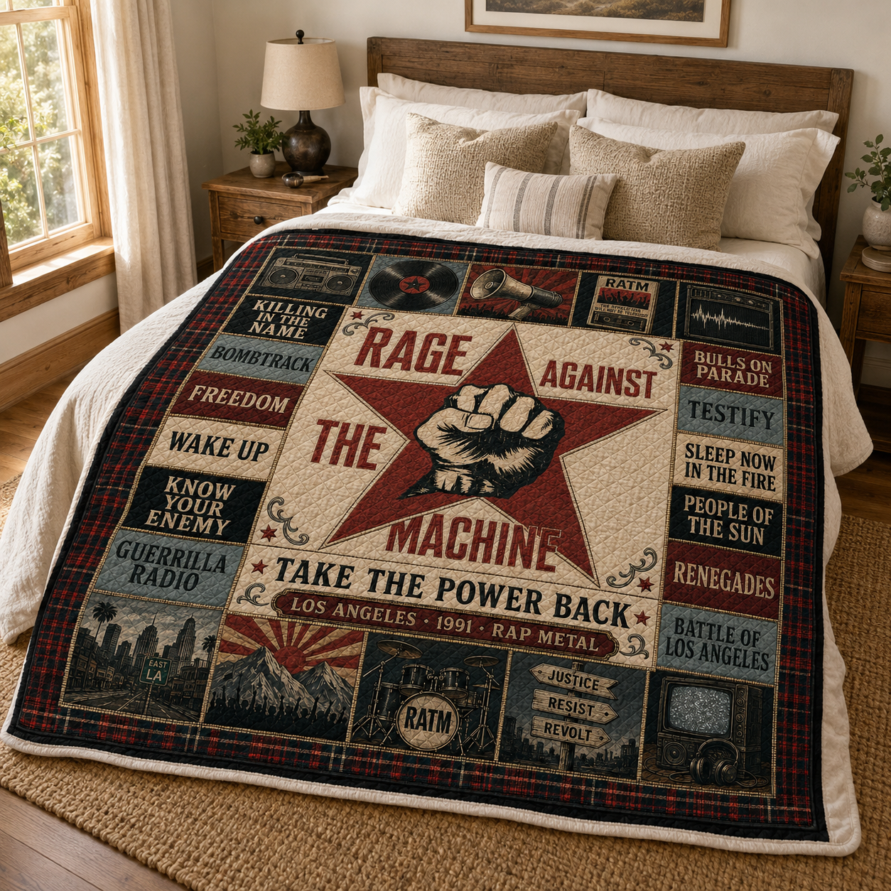 Rage Against The Machine Quilt Blanket – Vintage Rock Music Blanket For RATM Fans