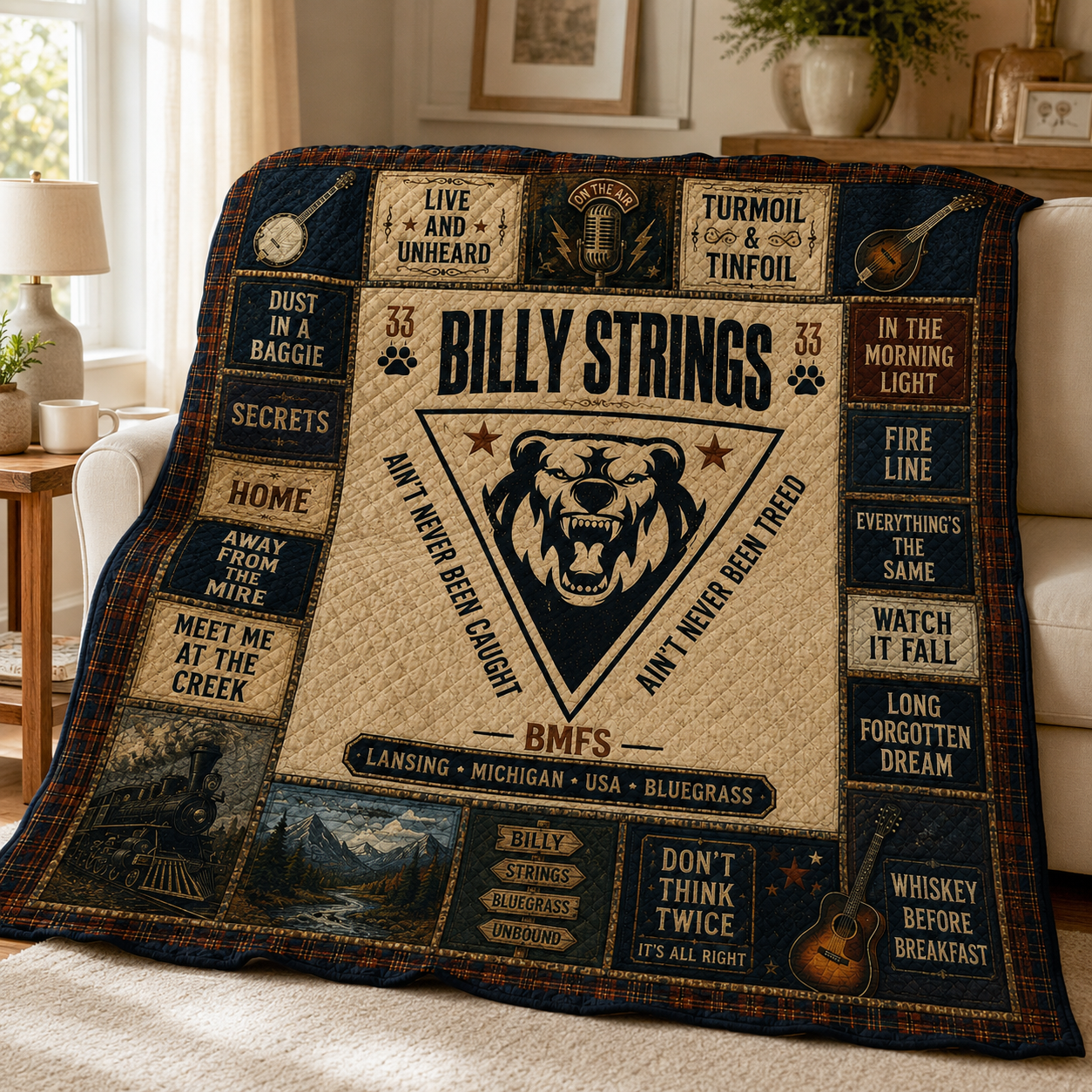Billy Strings Quilt Blanket – Iconic Bear Symbol Nostalgic High Quality Blanket - BMFS