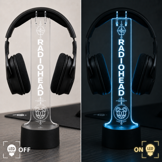 Radiohead LED Acrylic Headphone Stand – RGB Desk Headset Holder, Music Fan Gift, Gamer Headphone Display With Remote Control