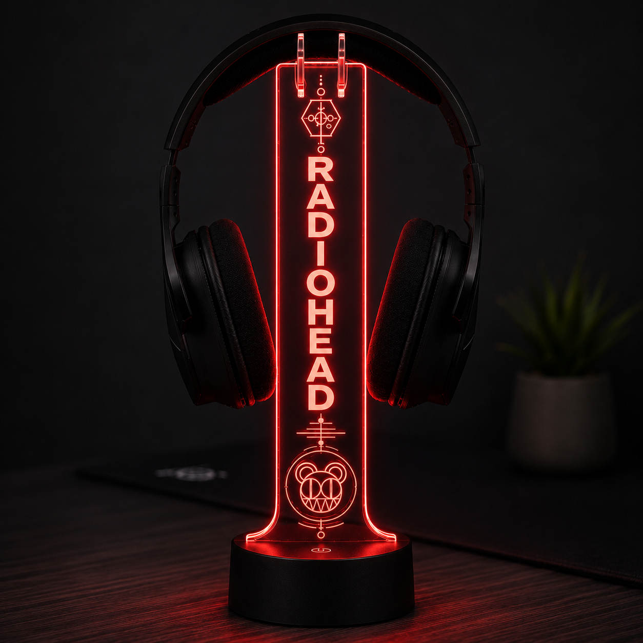 Radiohead LED Acrylic Headphone Stand – RGB Desk Headset Holder, Music Fan Gift, Gamer Headphone Display With Remote Control