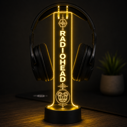 Radiohead LED Acrylic Headphone Stand – RGB Desk Headset Holder, Music Fan Gift, Gamer Headphone Display With Remote Control