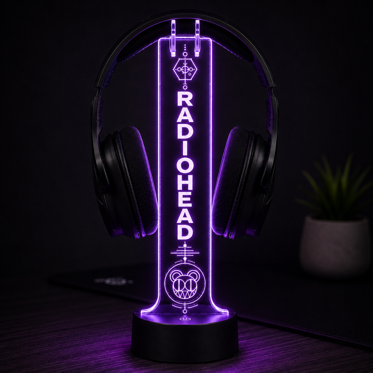Radiohead LED Acrylic Headphone Stand – RGB Desk Headset Holder, Music Fan Gift, Gamer Headphone Display With Remote Control
