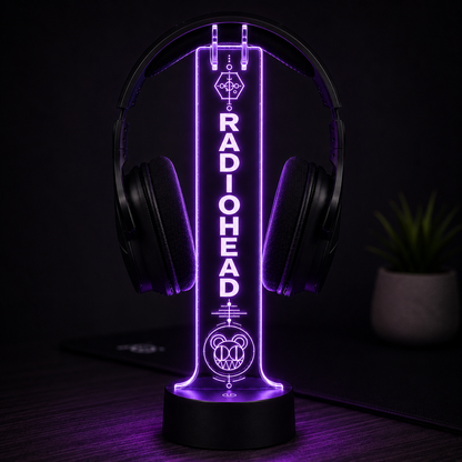 Radiohead LED Acrylic Headphone Stand – RGB Desk Headset Holder, Music Fan Gift, Gamer Headphone Display With Remote Control