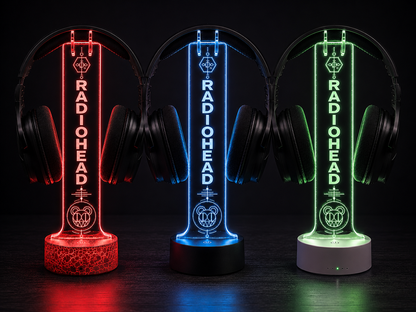 Radiohead LED Acrylic Headphone Stand – RGB Desk Headset Holder, Music Fan Gift, Gamer Headphone Display With Remote Control