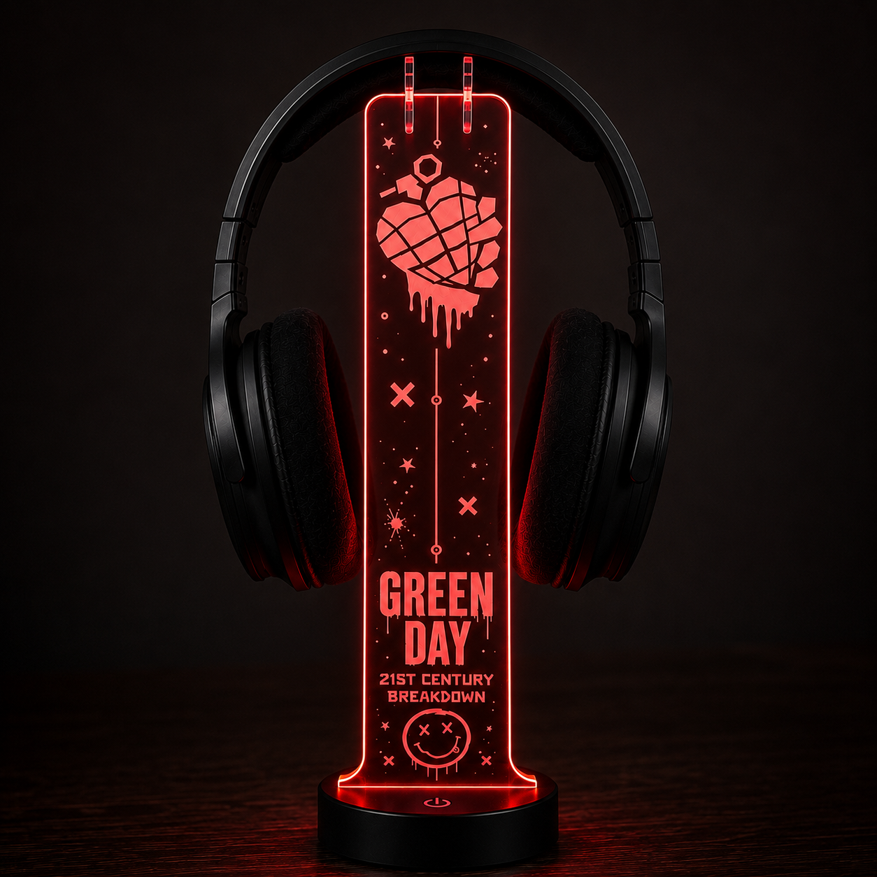 Green Day LED Acrylic Headphone Stand – RGB Desk Headset Holder, Music Fan Gift, Gamer Headphone Display With Remote Control