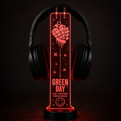Green Day LED Acrylic Headphone Stand – RGB Desk Headset Holder, Music Fan Gift, Gamer Headphone Display With Remote Control