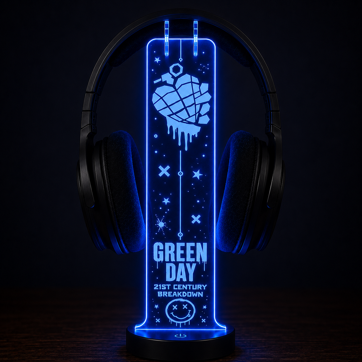 Green Day LED Acrylic Headphone Stand – RGB Desk Headset Holder, Music Fan Gift, Gamer Headphone Display With Remote Control